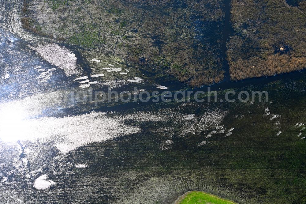 Aerial photograph Jederitz - Riparian areas and flooded flood meadows due to a river bed leading to flood levels the Havel in Jederitz in the state Saxony-Anhalt, Germany