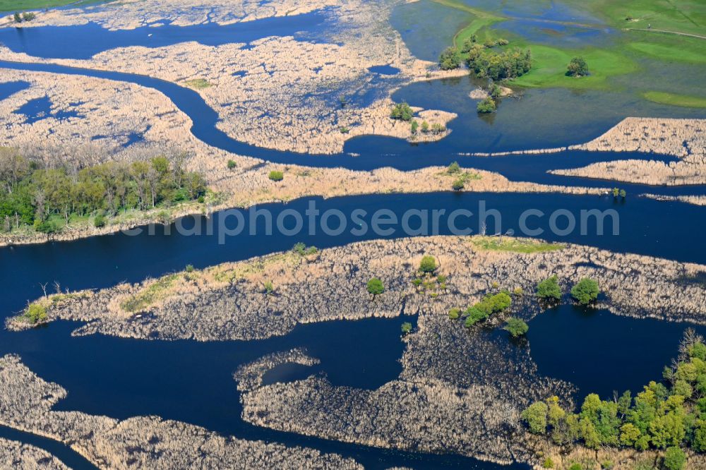 Jederitz from above - Riparian areas and flooded flood meadows due to a river bed leading to flood levels the Havel in Jederitz in the state Saxony-Anhalt, Germany