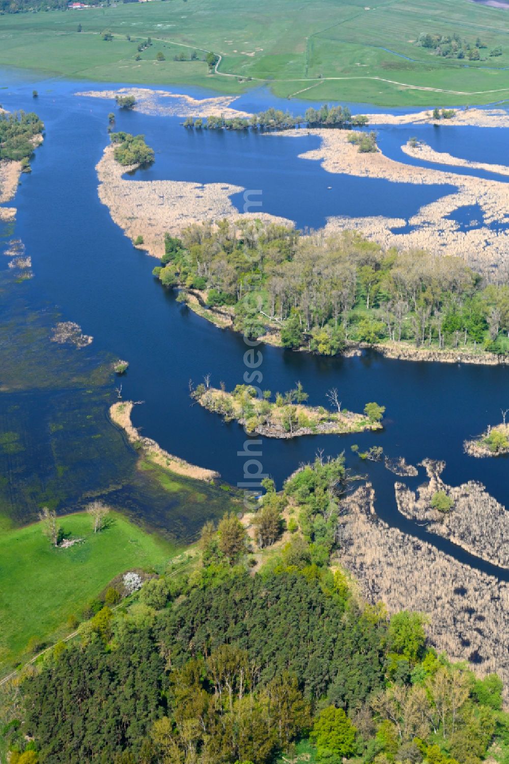 Aerial image Jederitz - Riparian areas and flooded flood meadows due to a river bed leading to flood levels the Havel in Jederitz in the state Saxony-Anhalt, Germany