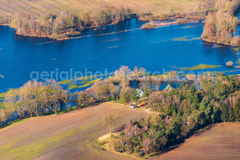 Aerial image Bremervörde - Riparian areas and flooded flood meadows due to a river bed leading to flood levels of Oste in Bremervoerde in the state Lower Saxony, Germany