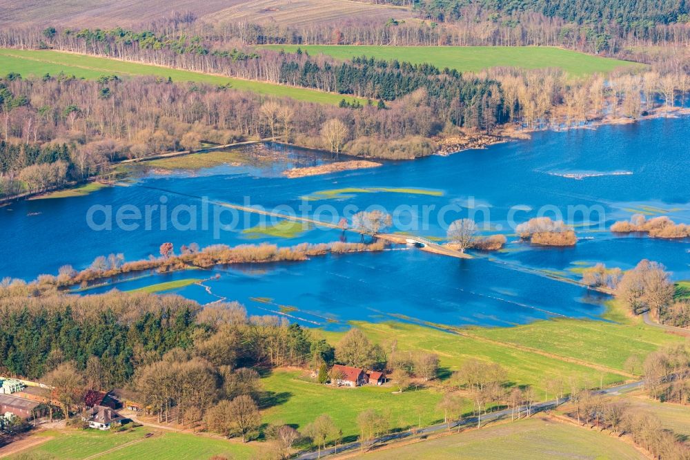 Aerial image Bremervörde - Riparian areas and flooded flood meadows due to a river bed leading to flood levels of Oste in Bremervoerde in the state Lower Saxony, Germany