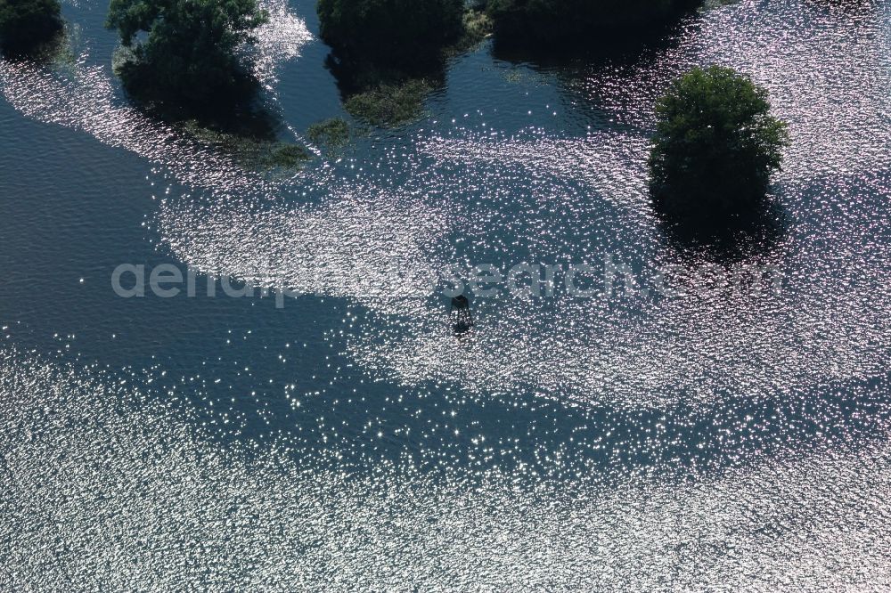 Havelberg from the bird's eye view: Riparian areas and flooded flood meadows due to a river bed leading to flood levels of Unteren Havel in Havelberg in the state Saxony-Anhalt, Germany