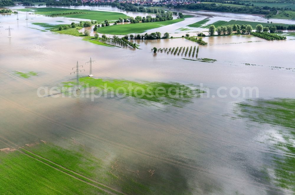 Witzenhausen from above - Water flooded fields along the road L3464 in Witzenhausen in Hesse