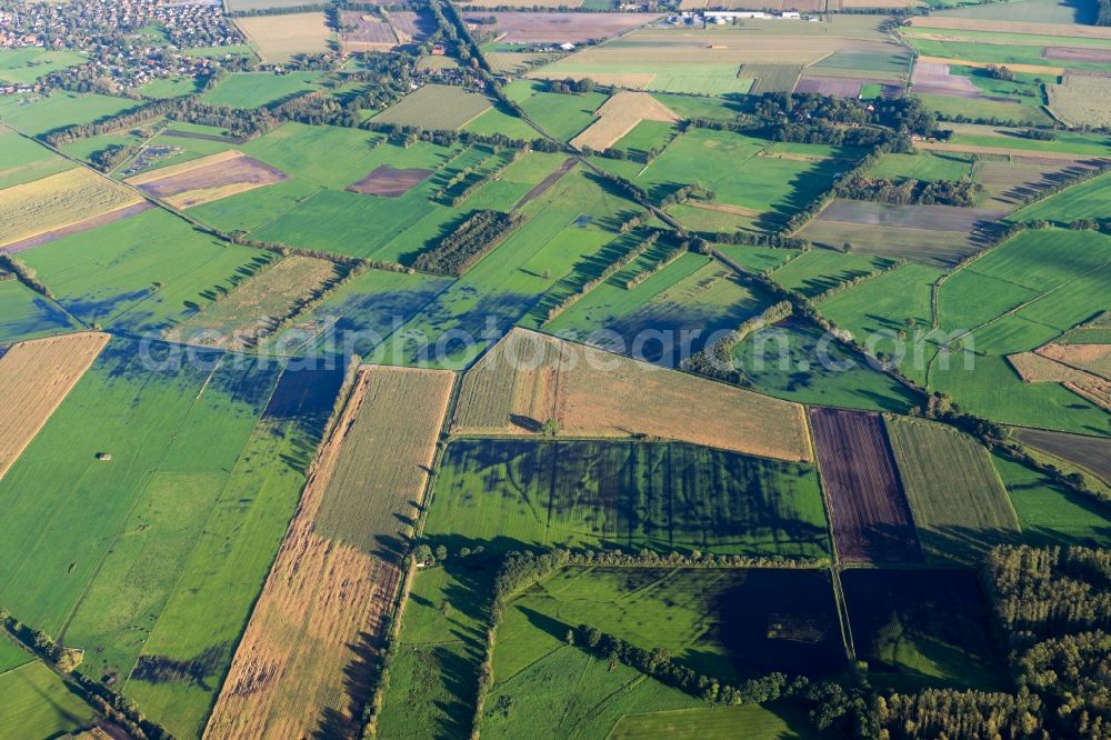 Aerial image Kutenholz - Flooded structures of a field landscape in Kutenholz in the state Lower Saxony, Germany