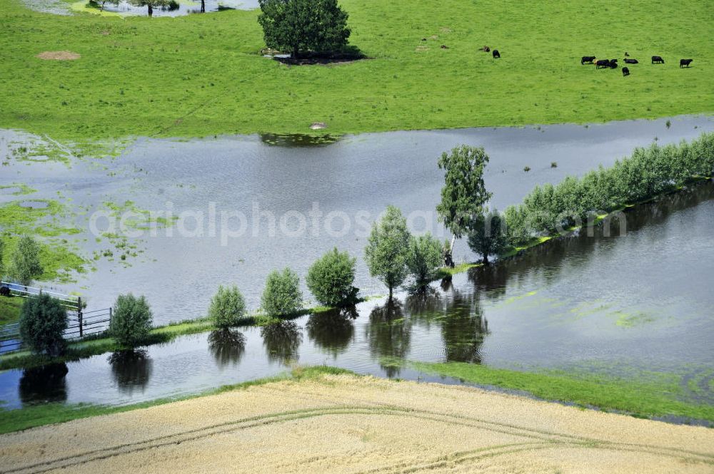 Poggelow from above - Überflutung von Feldern und Wiesen in Mecklenburg-Vorpommern. Flooding of meadows and fields in Mecklenburg-Western Pomerania.