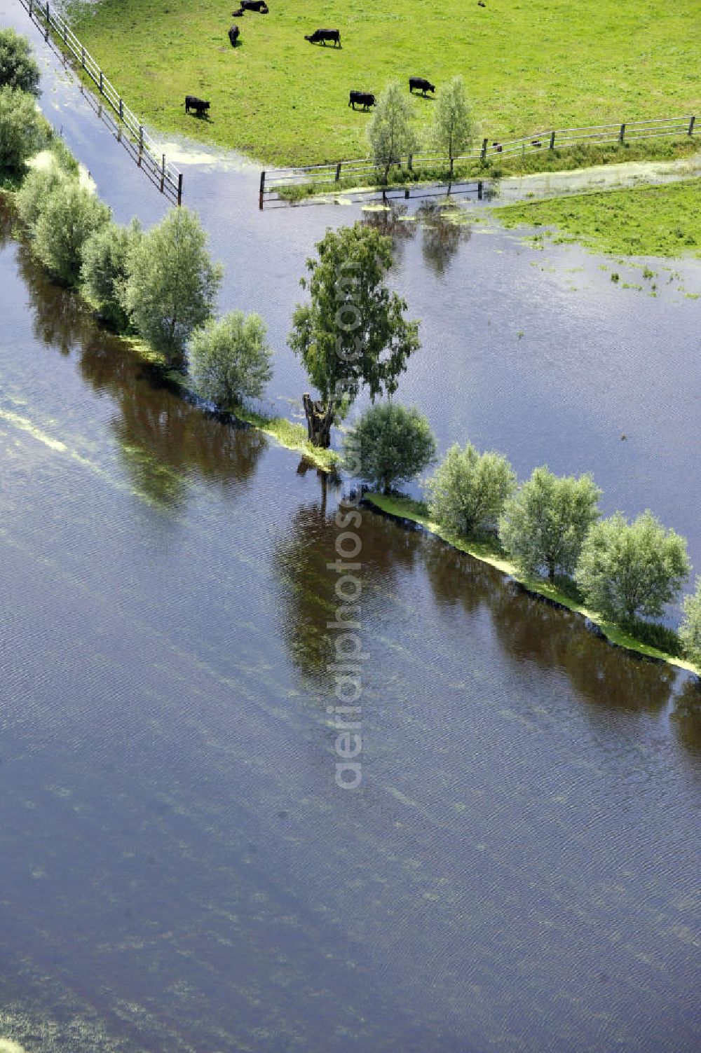 Poggelow from above - Überflutung von Feldern und Wiesen in Mecklenburg-Vorpommern. Flooding of meadows and fields in Mecklenburg-Western Pomerania.