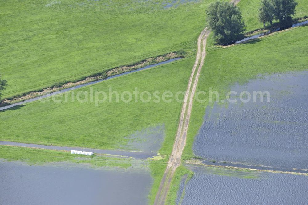 Aerial image Poggelow - Überflutung von Wiesen bei einem Melorationsgraben in Mecklenburg-Vorpommern. Flooding of meadows at a melioration trench in Mecklenburg-Western Pomerania.