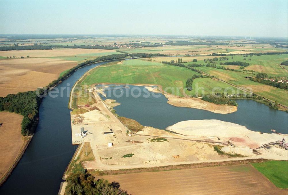 Aerial photograph Burg - Blick auf die Überflutungsflächen am Elbe-Havel-Kanal östlich von Burg.