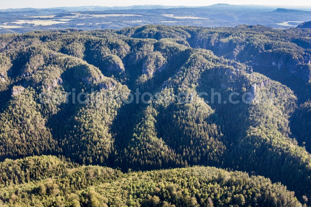 Sächsische Schweiz from the bird's eye view: Mountain - formation in Saxon Switzerland in Saxony. The scenery is part of the Saxon Switzerland National Park