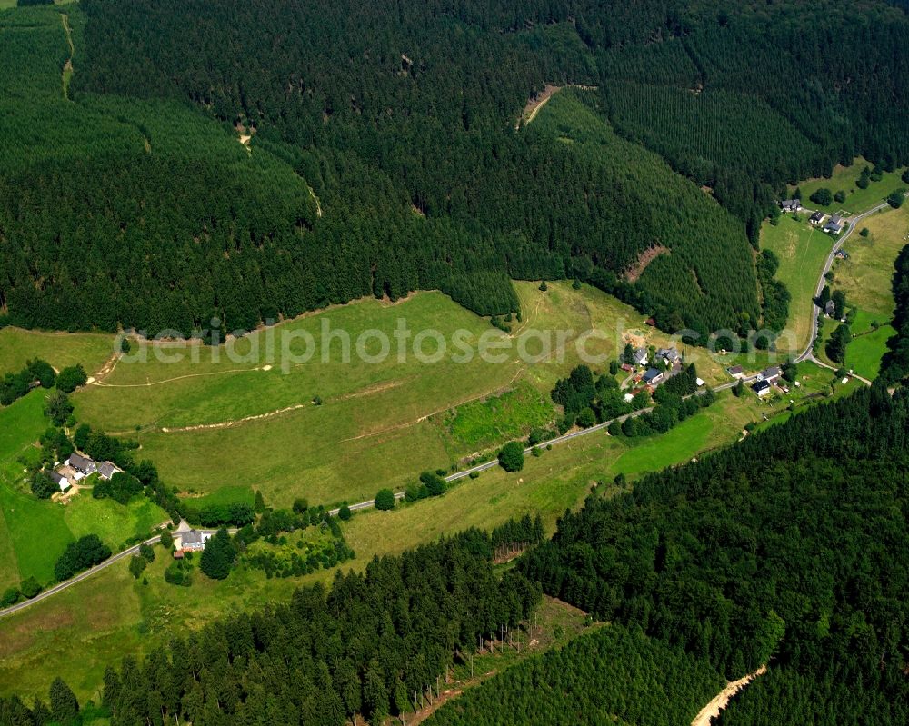 Aerial image Feudingen - Valley landscape surrounded by mountains in Oberes Lahntal in Feudingen in the state North Rhine-Westphalia, Germany