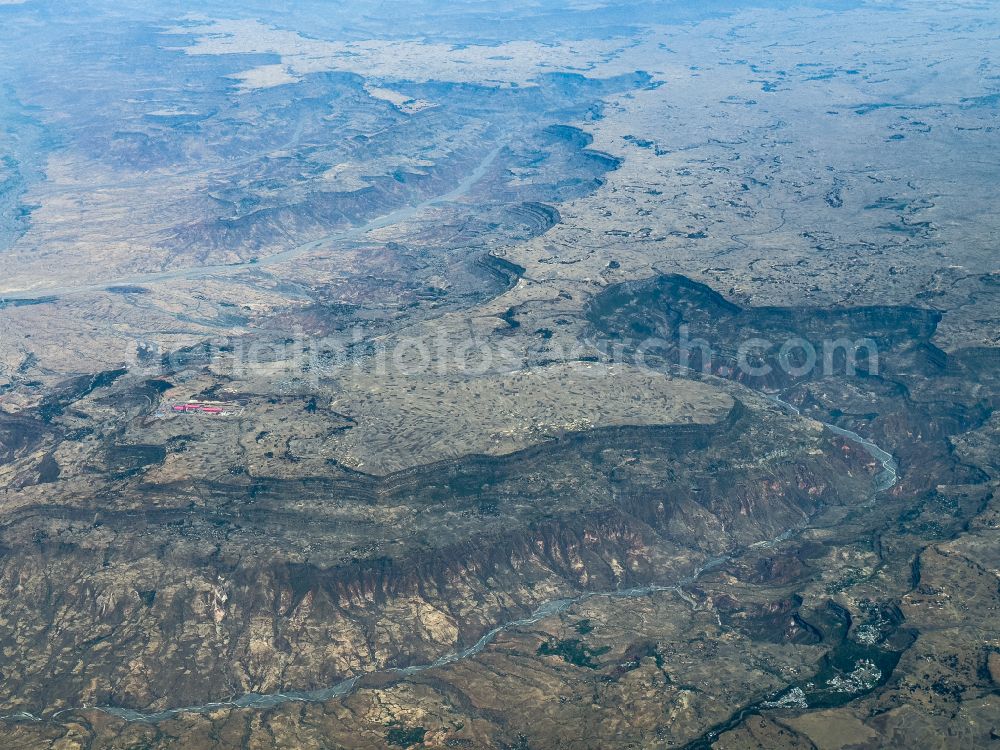 Lemi from the bird's eye view: Valley landscape surrounded by mountains Amhara Region in Lemi in Amhara, Ethiopia