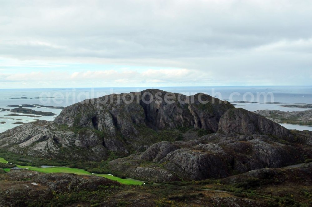 Bronnoysund from the bird's eye view: View of the mountain Torghatten near Bronnoysund in the provinz of Nordland in Norway