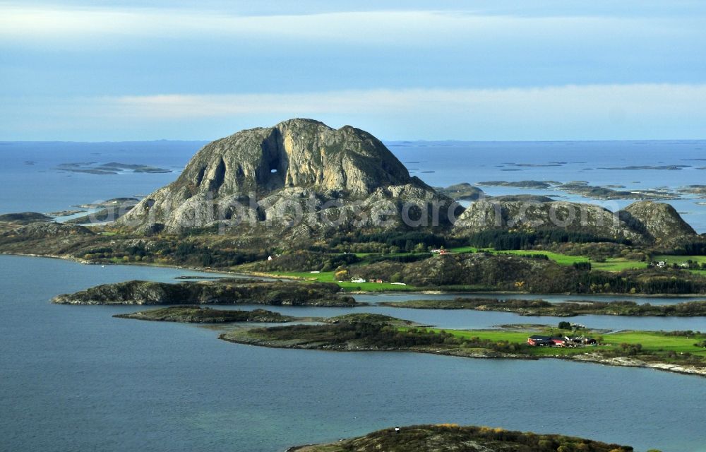 Aerial image Bronnoysund - View of the mountain Torghatten near Bronnoysund in the provinz of Nordland in Norway