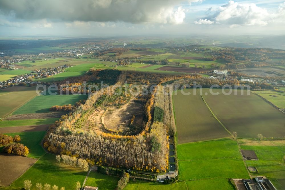 Aerial image Düren - Layers of a mining waste dump Berghalde Beythal in Dueren in the state North Rhine-Westphalia, Germany