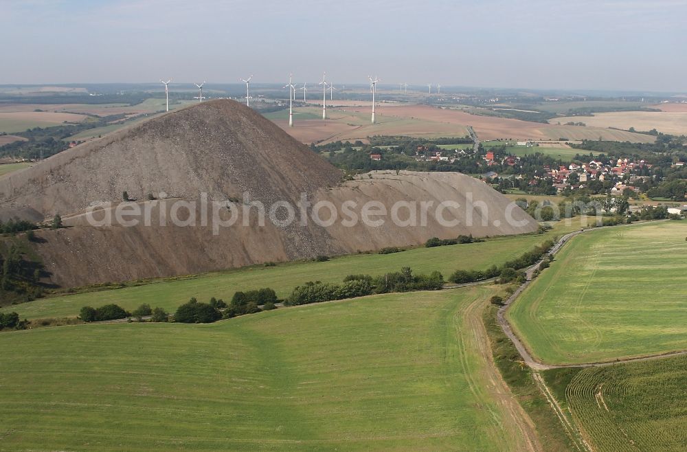 Aerial image Volkstedt - Layers of a mining waste dump the formerly Copper mining in Volkstedt in the state Saxony-Anhalt, Germany