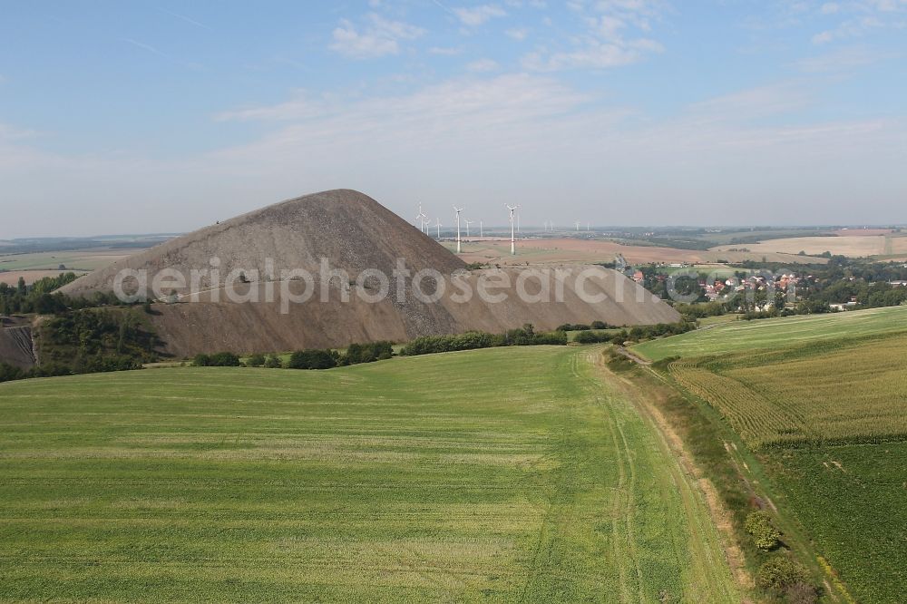 Volkstedt from above - Layers of a mining waste dump the formerly Copper mining in Volkstedt in the state Saxony-Anhalt, Germany