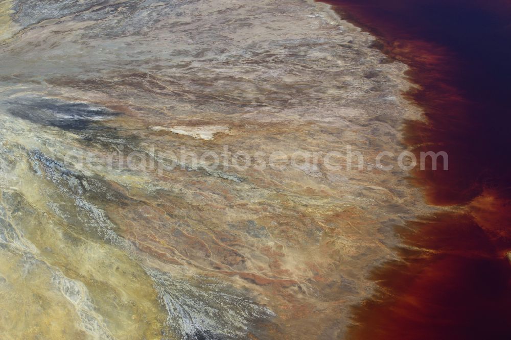 Aerial photograph La Dehesa - Layers of a mining waste dump Rio Tinto in La Dehesa in Andalucia, Spain