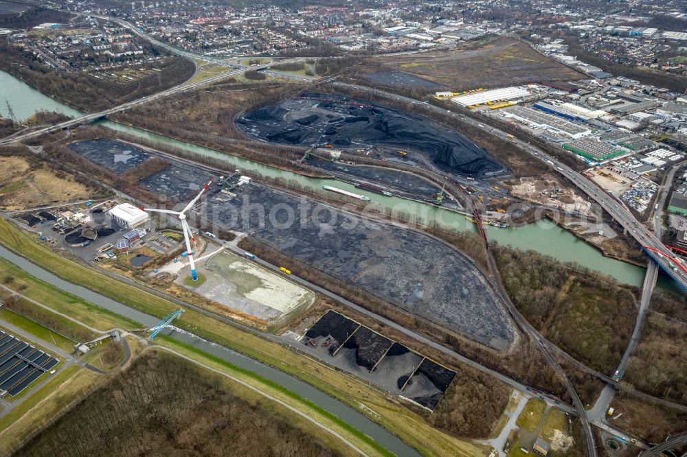 Bottrop from above - Layers of a mining trunk at the Sturmshof in an industrial and commercial area with coal reserves in Bottrop in the state of North Rhine-Westphalia - NRW, Germany