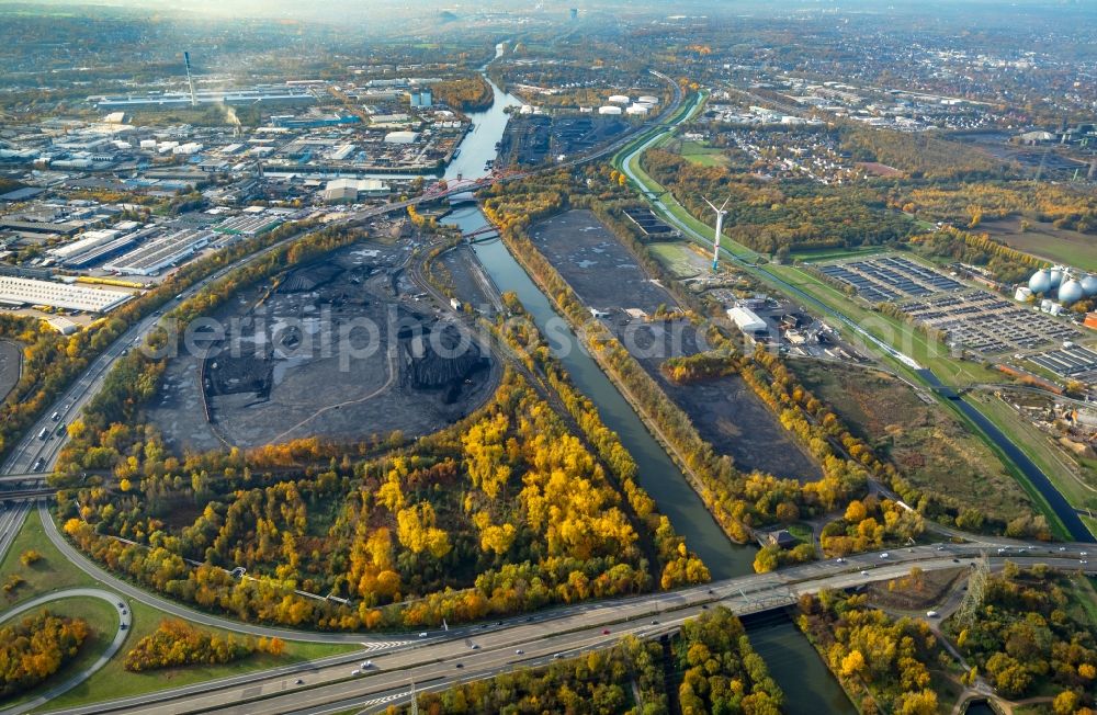 Essen from above - Layers of a mining trunk at the Sturmshof in an industrial and commercial area with coal reserves in Bottrop in the state of North Rhine-Westphalia - NRW, Germany