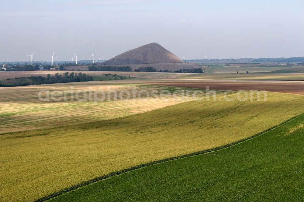 Hübitz from above - Layers of a mining waste dump of Thaelmannschacht in Huebitz in the state Saxony-Anhalt, Germany