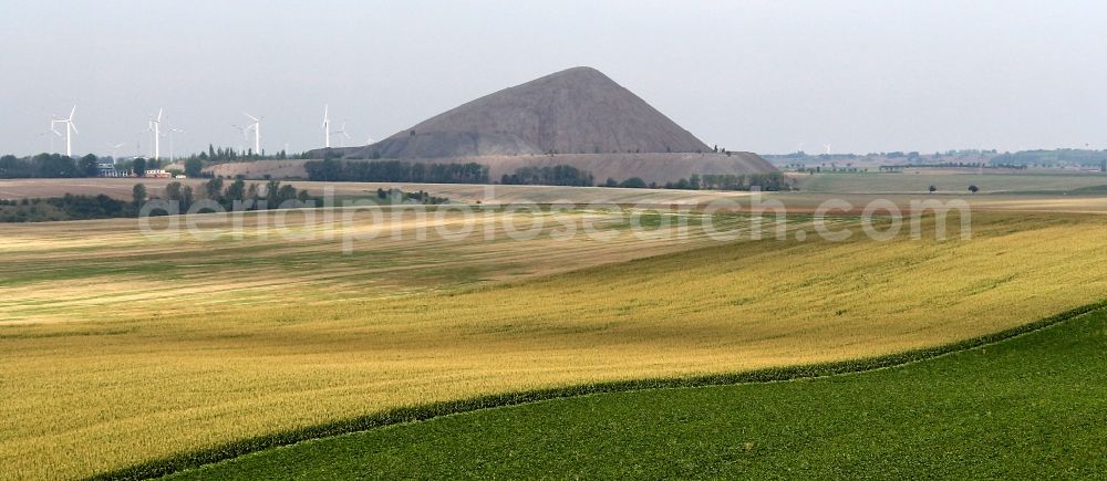 Aerial image Hübitz - Layers of a mining waste dump of Thaelmannschacht in Huebitz in the state Saxony-Anhalt, Germany