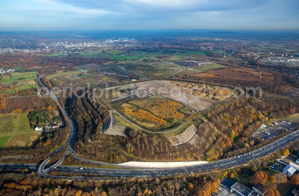 Dinslaken from the bird's eye view: Layers of a mining waste dump Wehofen-West in the district Ruhr Metropolitan Area in Dinslaken in the state North Rhine-Westphalia