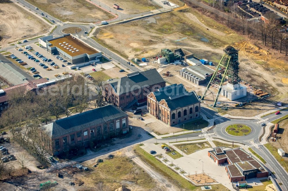 Dorsten from the bird's eye view: Conveyors and mining pits at the headframe Fuerst Leopold in the district Hervest in Dorsten in the state North Rhine-Westphalia, Germany