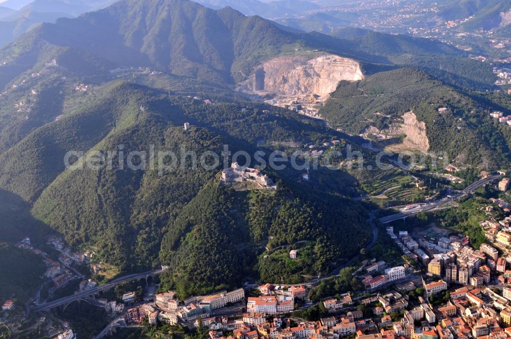 Aerial photograph Salerno - View of the mountains Monti Lattari at the city Salerno in the homonymous province in Italy