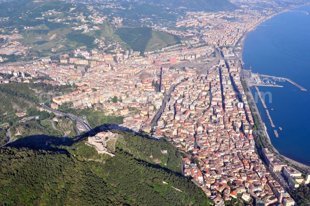 Aerial image Salerno - View of the mountains Monti Lattari at the city Salerno in the homonymous province in Italy