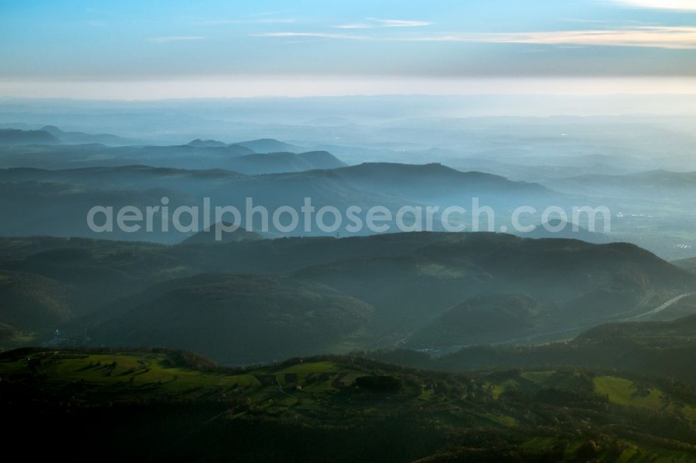 Oberkochen from above - Valley landscape surrounded by mountains in Oberkochen in the state Baden-Wuerttemberg, Germany