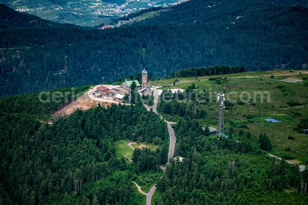 Seebach from above - Rock and mountain landscape of Hirnisgrinde with dem Grindeturm and of alten Grindehuette in Seebach in the state Baden-Wurttemberg, Germany