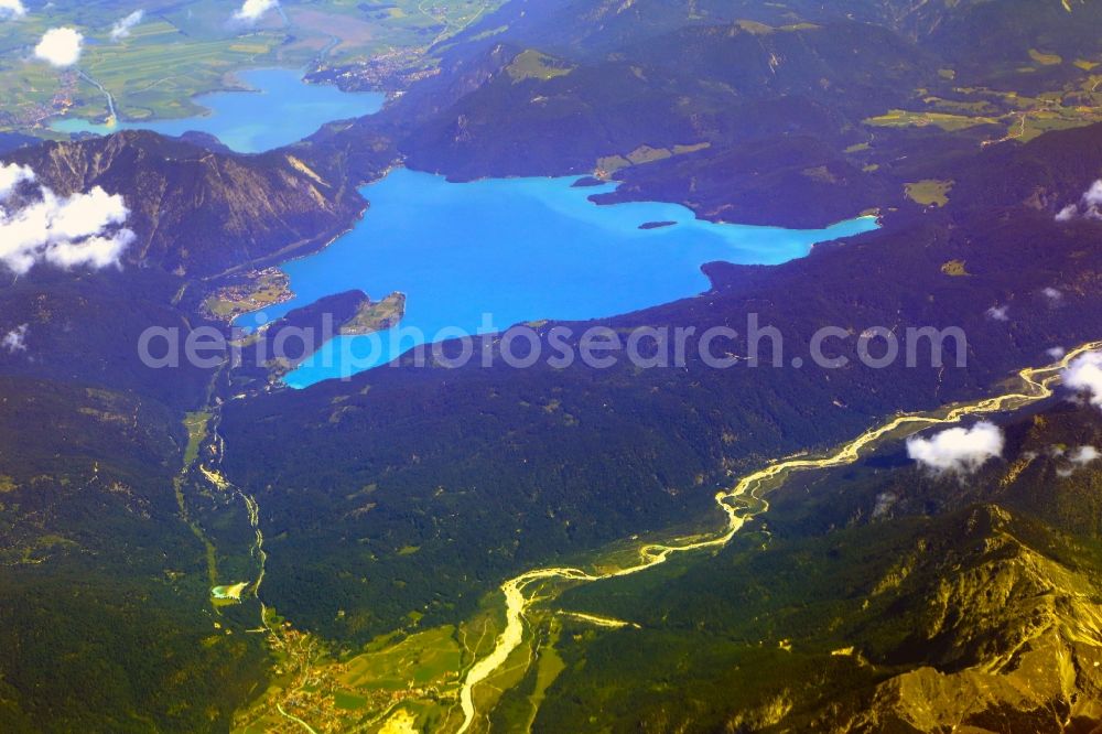 Aerial image Wallgau - Landscape arround the Isar valley at the Walchensee in Wallgau in the state Bavaria, Germany