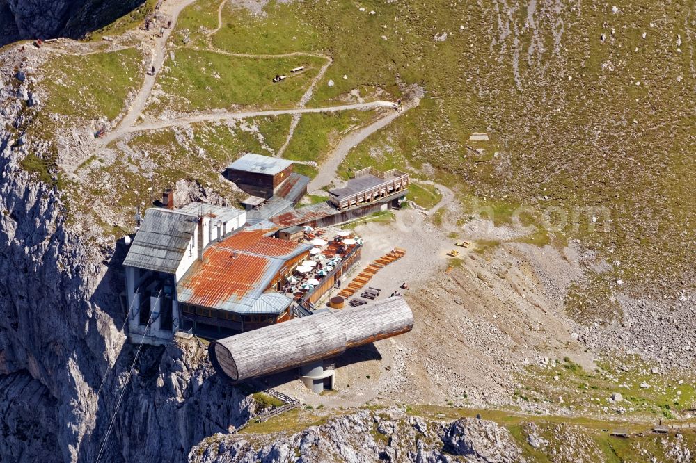 Mittenwald from above - Mountain station and telescope on Karwendelbahn in Mittenwald in the state Bavaria, Germany