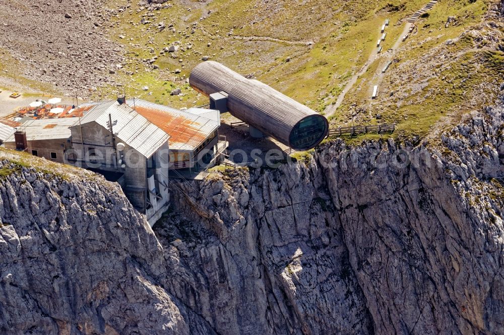 Mittenwald from above - Mountain station and telescope on Karwendelbahn in Mittenwald in the state Bavaria, Germany