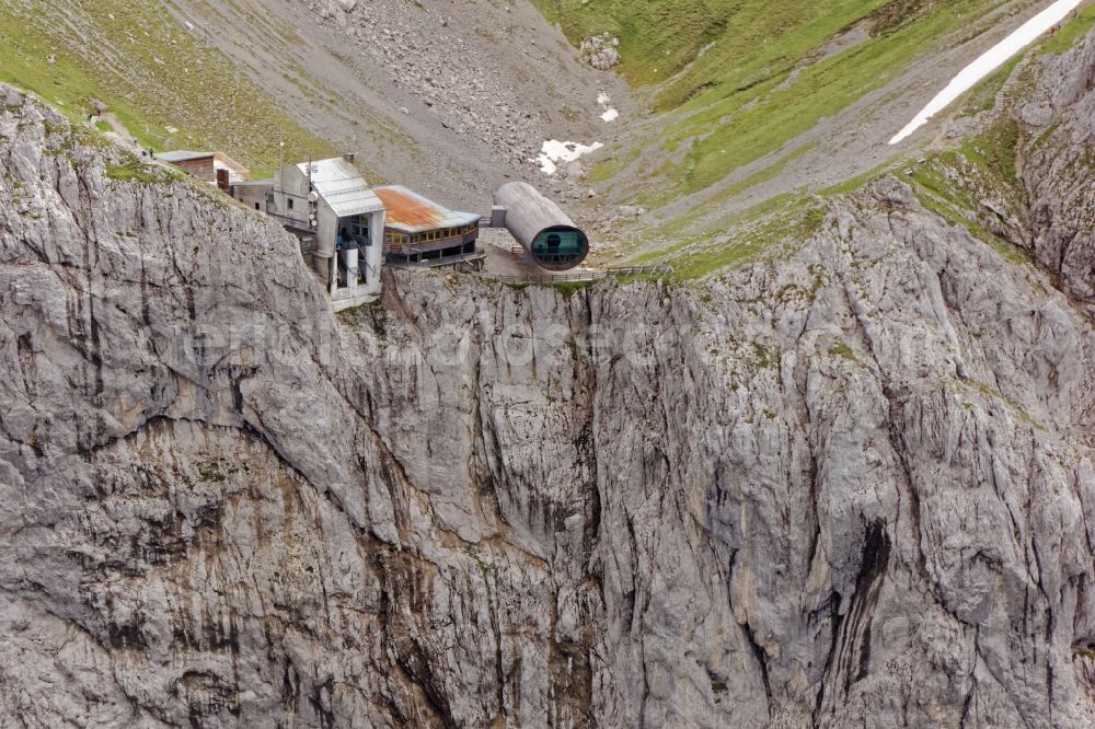 Aerial image Mittenwald - Mountain station and telescope on Karwendelbahn in Mittenwald in the state Bavaria, Germany