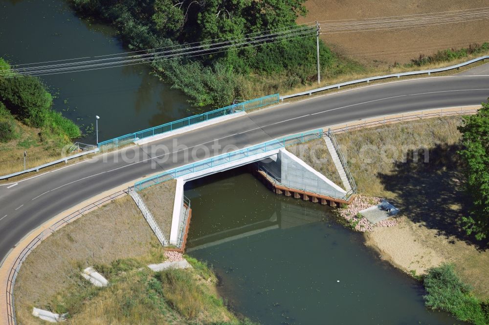 Bergzow from above - The Bergzow bridge over the Old Bergzow Canal in the state Saxony-Anhalt