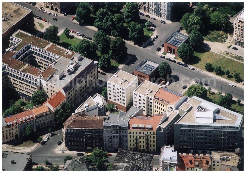 Berlin Mitte from the bird's eye view: 31.05.2004 Berlin Mitte, Blick auf die Gebäude der Hessische Straße 11, 10115 Berlin, der PRIMA Wohnbau Gesellschaft, PRIMA Wohnbauten Privatisierungs-Managemant GmbH Lichtenberg, Kurfürstendamm 32, 10719 Berlin, Tel.: 212497-0, Fax.: 2110170,