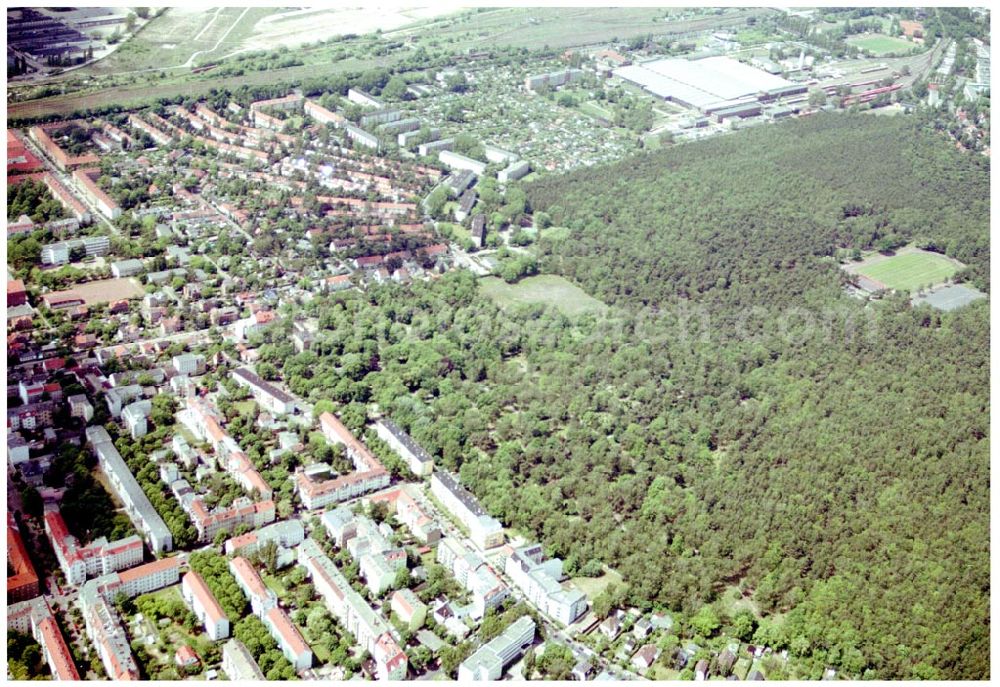 Aerial image Berlin Lichtenberg - 31.05.2004 Berlin Lichtenberg, Blick auf die Gebäude der Stienitzseestraße 27, 12489 Berlin, Adlershof, der PRIMA Wohnbau Gesellschaft, PRIMA Wohnbauten Privatisierungs-Managemant GmbH Lichtenberg, Kurfürstendamm 32, 10719 Berlin, Tel.: 212497-0, Fax.: 2110170,