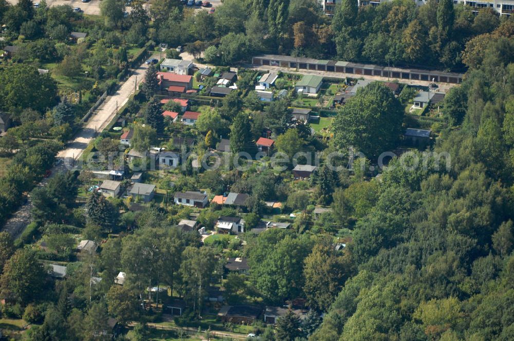 Berlin from the bird's eye view: Blick auf die Kleingarten-Siedlung Kolonie Zur Neuen Baumschule in Berlin-Buch.