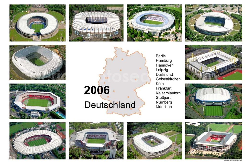 Aerial image Berlin - Collage zur Fußball WM 2006 mit allen Austragungsstadien bundesweit.