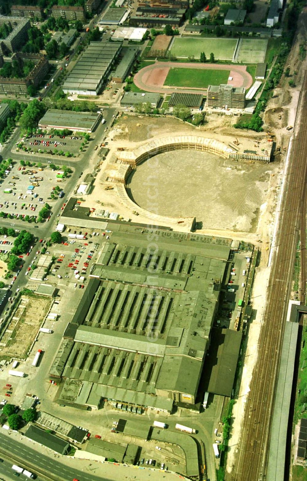 Aerial photograph Berlin Friedrichshain - 24.05.94 Berlin Friedrichshain, Velodrom