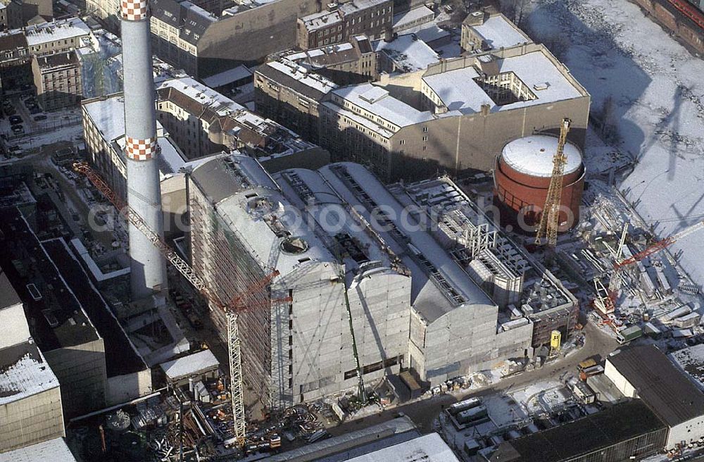 Aerial photograph Berlin Mitte - 20.12.1995 Berlin, Kraftwerkbau S-Bahnhof Jannowitzbrücke