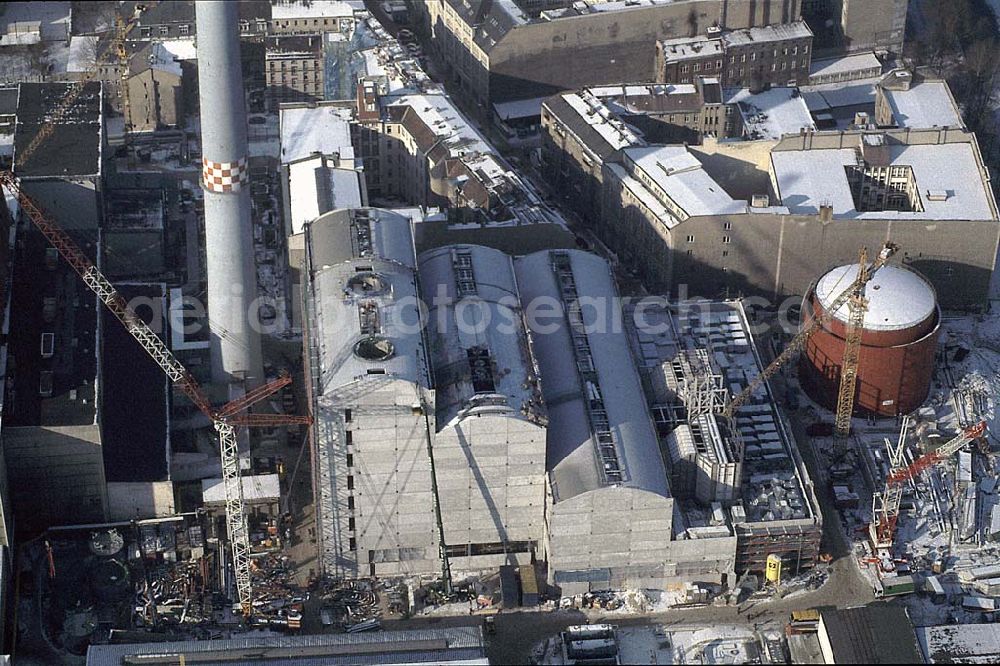 Aerial image Berlin Mitte - 20.12.1995 Berlin, Kraftwerkbau S-Bahnhof Jannowitzbrücke