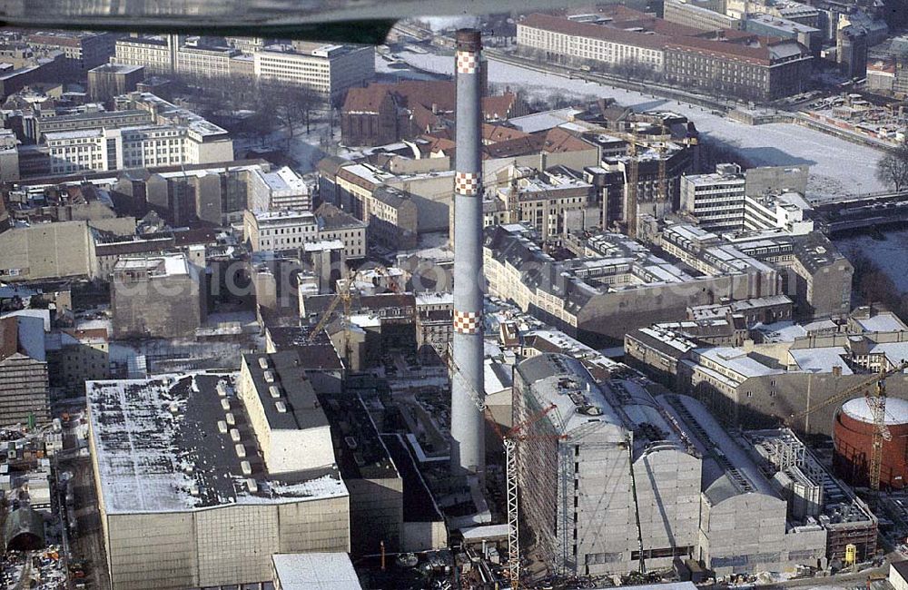 Aerial photograph Berlin Mitte - 20.12.1995 Berlin, Kraftwerkbau S-Bahnhof Jannowitzbrücke