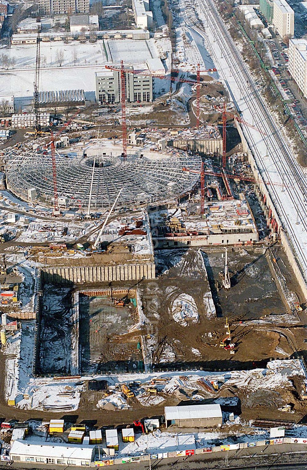 Aerial image Berlin Friedrichshain - 22.11.1995 Berlin, Radsporthalle / Velodrom an der Landsberger Allee