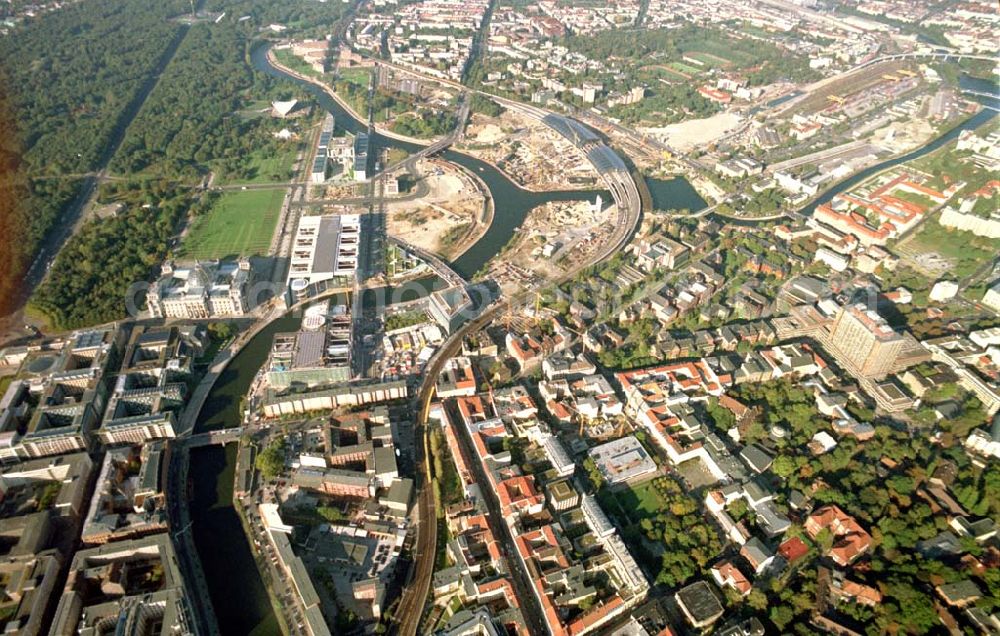 Berlin from above - Berlin Stadtansicht Spreebogen am Kanzleramt, Lehrter Bahnhof, Charitée, Siegesseule, Reichstag, Kongresshalle, Tiergarten, Büro und Geschäftshaus in Berlin - Mitte, Reinhardstr / Ecke Albrechtstraße Ein Projekt der Kilian Projektmanagement, Fasanenstr. 69, 10719 Berlin, Fax: 030 88550624