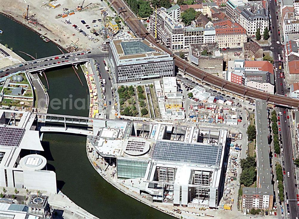 Berlin - Tiergarten (Spreebogen) from the bird's eye view: Berlin Tiergarten Regierungsviertel im Berliner Tiegarten mit dem Paul-Löbe-Haus und Marie-Elisabeth-Lüders-Haus am Spreebogen. Im Auftrag der Bundesbaugesellschaft mbH