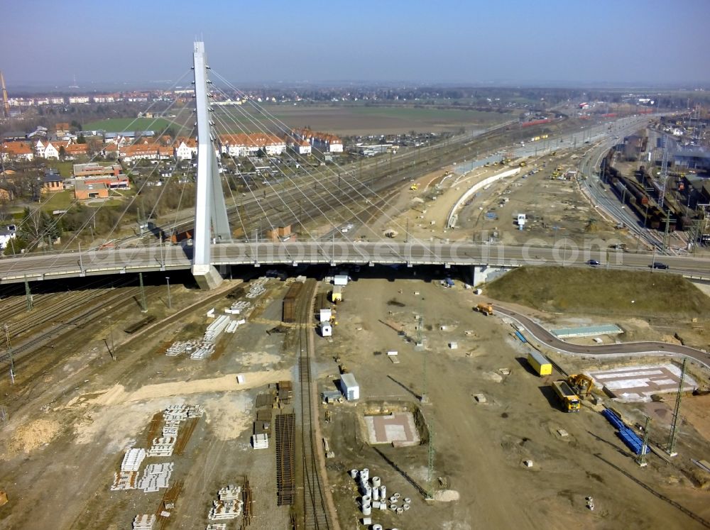 Aerial image Halle (Saale) - View of Berlin Bridge in Halle (Saale) in Saxony-Anhalt