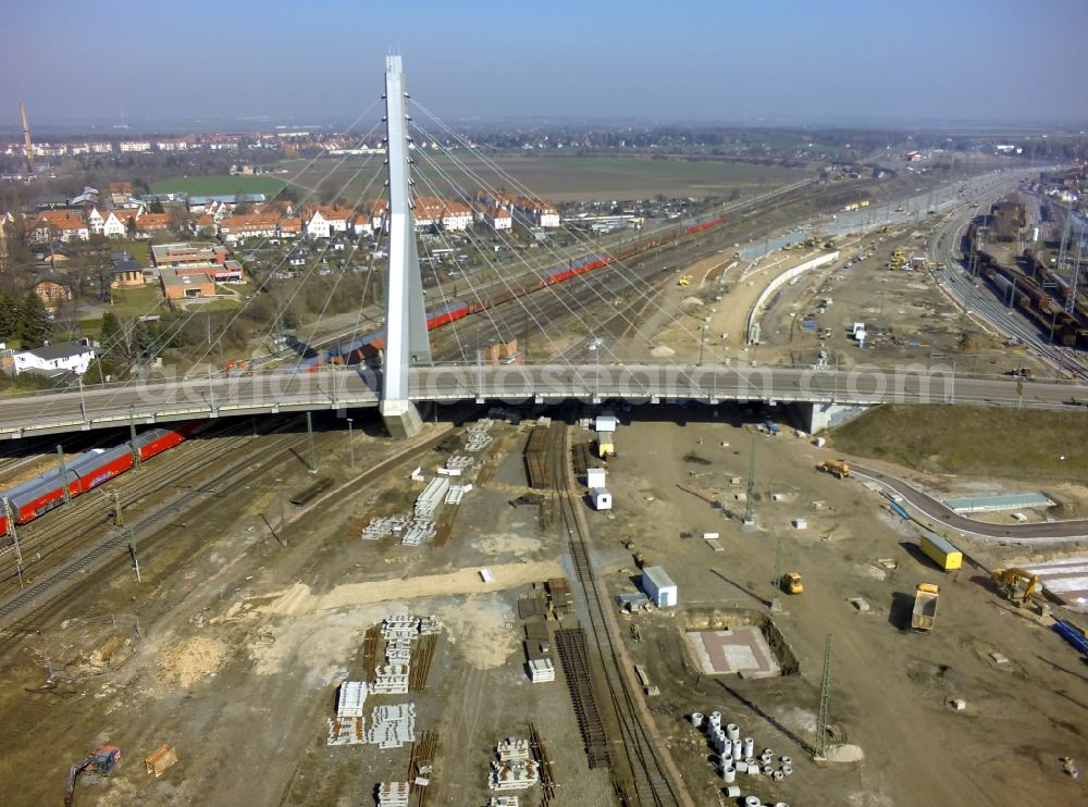 Halle (Saale) from above - View of Berlin Bridge in Halle (Saale) in Saxony-Anhalt