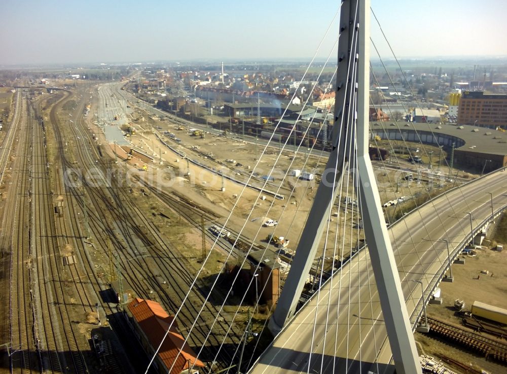 Halle (Saale) from above - View of Berlin Bridge in Halle (Saale) in Saxony-Anhalt